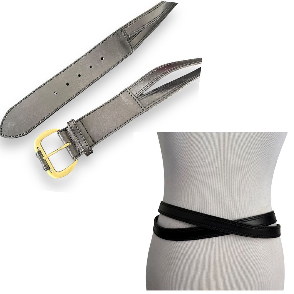Linea Pelle Black Leather Gold Buckle Crisscross Waist Belt Women Size M BOHO